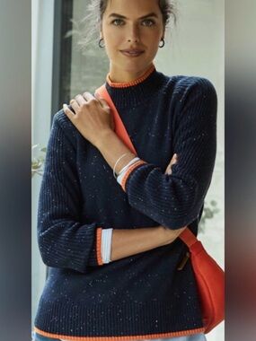 J Jill Navy Sweater with Orange Trim